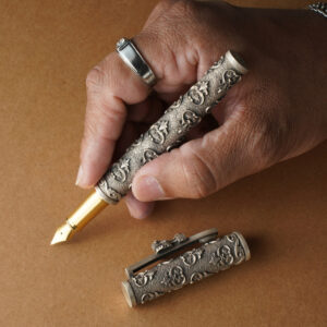 925 Antique Silver Fountain Pen with Refill Kalash Floral Carving MISS/334