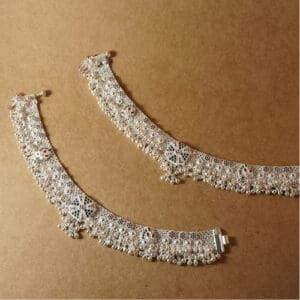 925 Silver Anklet with Floral Meenakari Design for Wedding PYSS/23