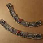 Antique 925 Silver Heavy Anklet with Floral Meenakari Design PYSS/720