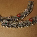 Antique 925 Silver Heavy Anklet with Floral Meenakari Design PYSS/720