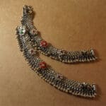 Antique 925 Silver Heavy Anklet with Floral Meenakari Design PYSS/720