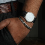 18Kt Gold Diamond Round Dial Men's Watch With Black Leather Strap DW18/24