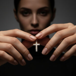 Minimal Cross Pendant in Natural Diamond & 18Kt Gold DLC/193