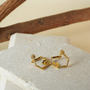18kt Hexagon Floral Gold Earrings for her TP18/358