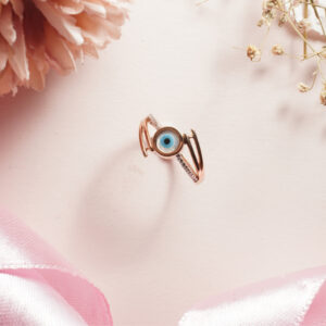 18KT Rose Gold Evil Eye Stone Ring – Minimalist Design | BK Saraf