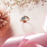 18KT Rose Gold Evil Eye Stone Ring – Minimalist Design | BK Saraf