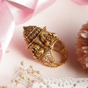 22Kt Yellow Gold Antique Temple Ring Traditional South Indian Design RL22/2446