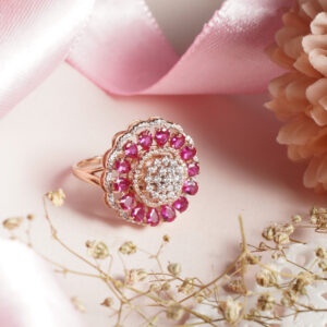 18KT Rose Gold Ring with Pink & White Stones – Wedding Gift RL18/2283