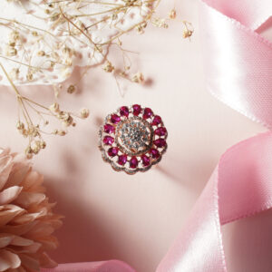 18KT Rose Gold Ring with Pink & White Stones – Wedding Gift RL18/2283