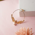 18Kt Gold Bridal Nath with Red & Clear Stones and Pearl Drop Loops NT18/177