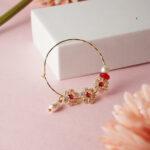 18Kt Gold Bridal Floral Nath with Red & Clear Stones and Pearl Drop Loops NT18/128