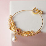 18Kt Gold Bridal Nath with Red & Clear Stones and Pearl Drop Loops NT18/177
