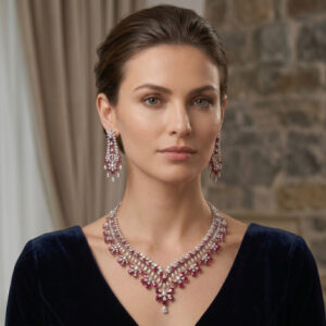 18Kt Gold Diamond Necklace with Pink Stones – DNK/230