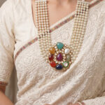 18Kt Gold Polki Kundan Pearl Navratna Long Haar Necklace PNK18/14